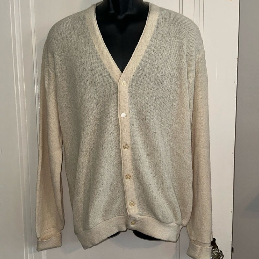 Vintage 70s/80s Jantzen cream/ivory acrylic cardigan golf sweater
